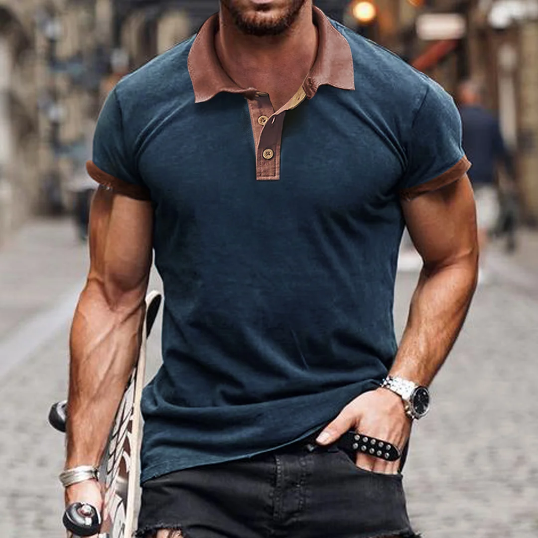 Men's Polo-neck Breathable T-Shirt Casual Retro Outdoor Motorcycle Top