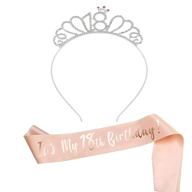 Hot Sale Champagne Birthday Shoulder Strap Crown Set 16 18 21 30 40 50 60 70 80 Headband