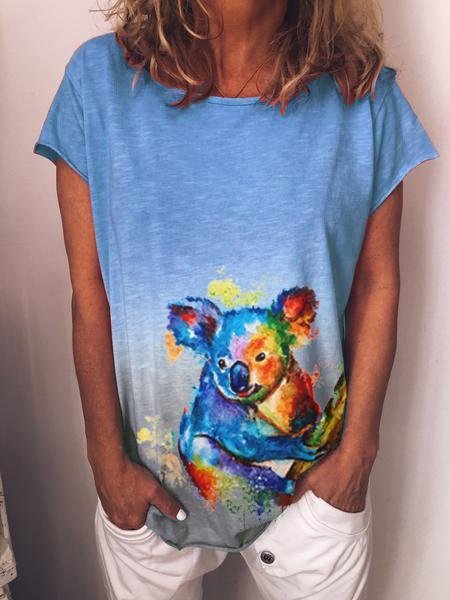 Koala Watercolor Print Short Sleeve T-Shirt-Mayoulove