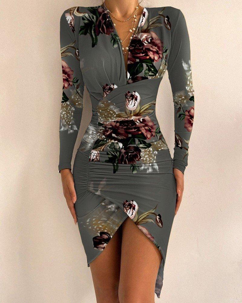  thdmladies V-neck Printed Skinny Dress thedmladies