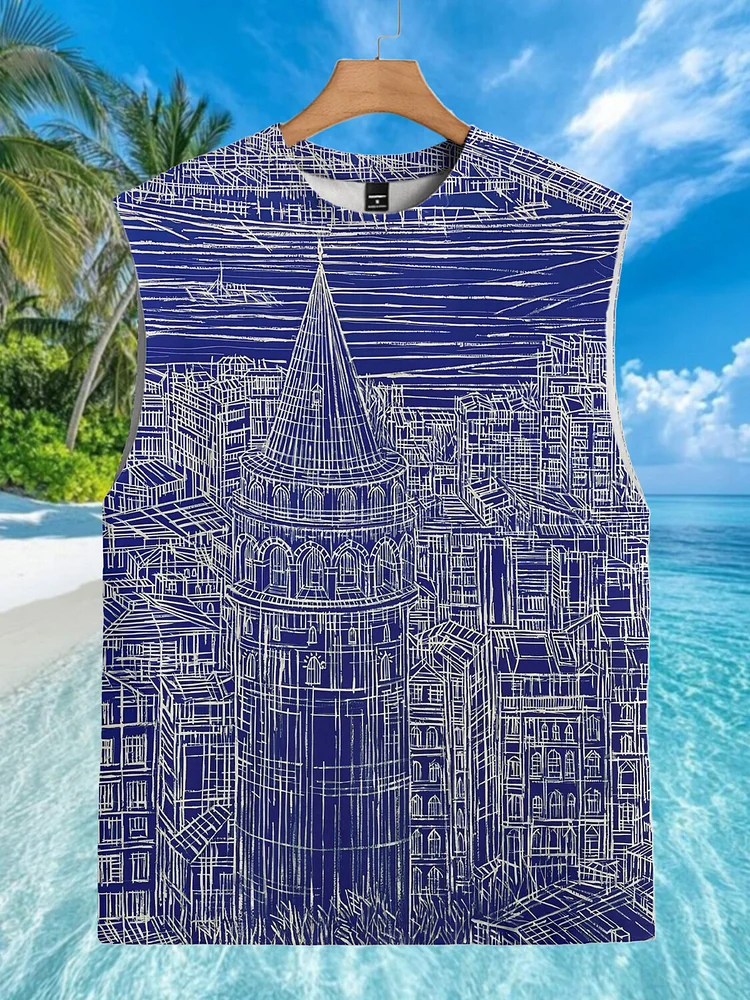 Men's Architectural Landscape Abstract Line Patterns Tank Top