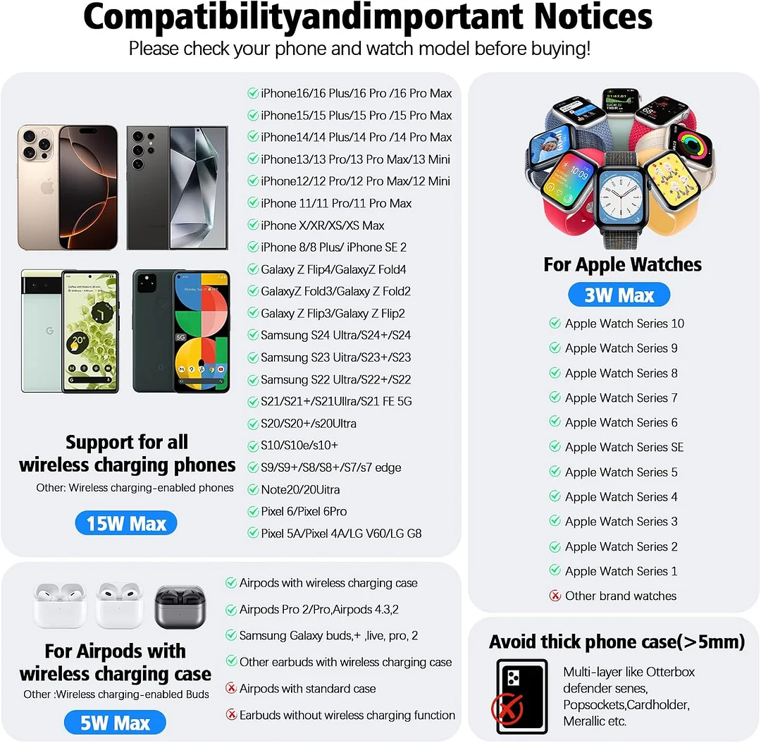 6 in 1 wireless charger, wireless charger with clock and 7 colors night light