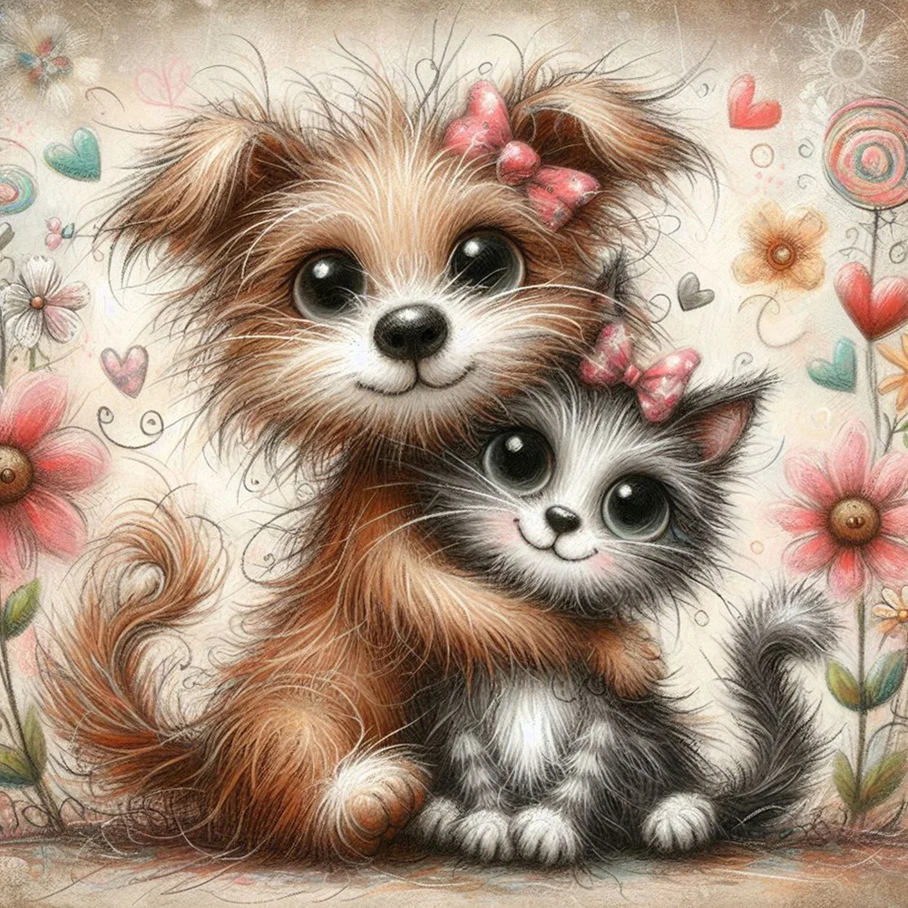 4pcs Diamond Painting - Full Round Drill - Warm Cats Dogs(Canvas|30*30cm)