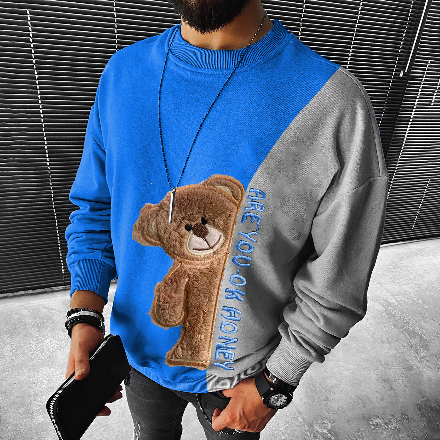 Fashionable Casual Street Style Bear Pattern Sweatshirt