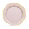 10 Pack | 10" Blush / Rose Gold Plastic Dinner Plates Disposable Tableware Round With Gold Scalloped Rim
