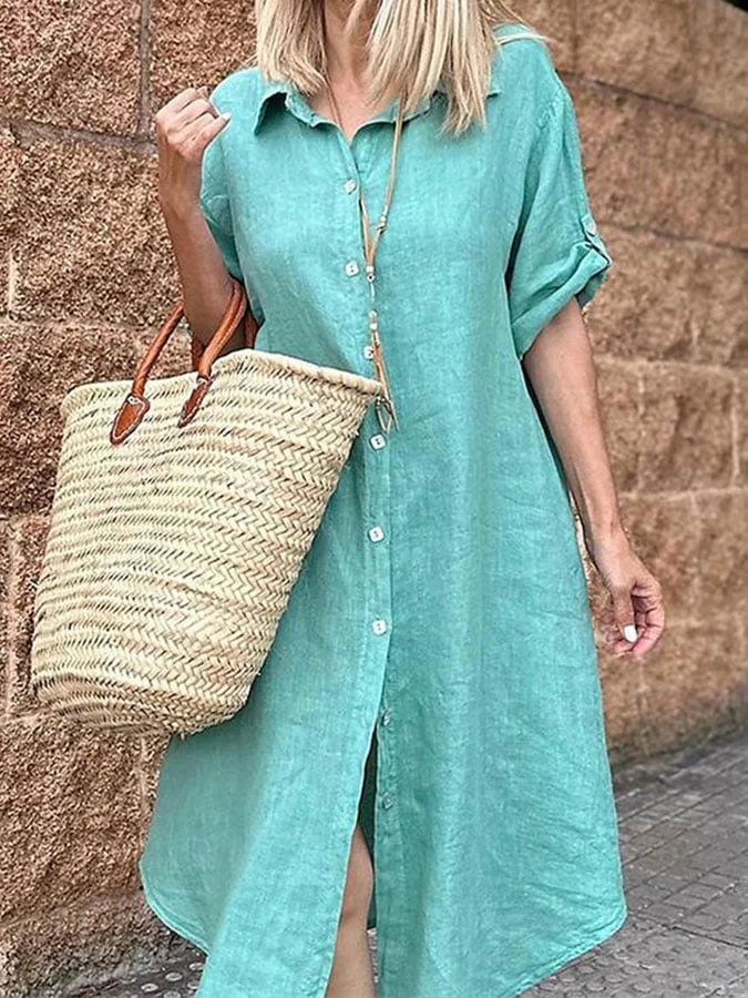 Women's Solid Color Casual Loose Shirt Dress