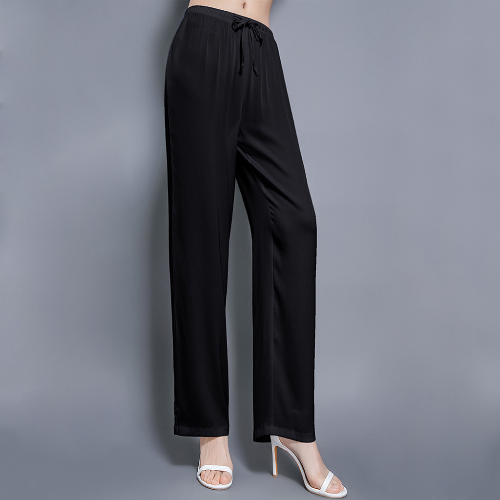 Elastic Waist Silk Wide-leg Pants REAL SILK LIFE
