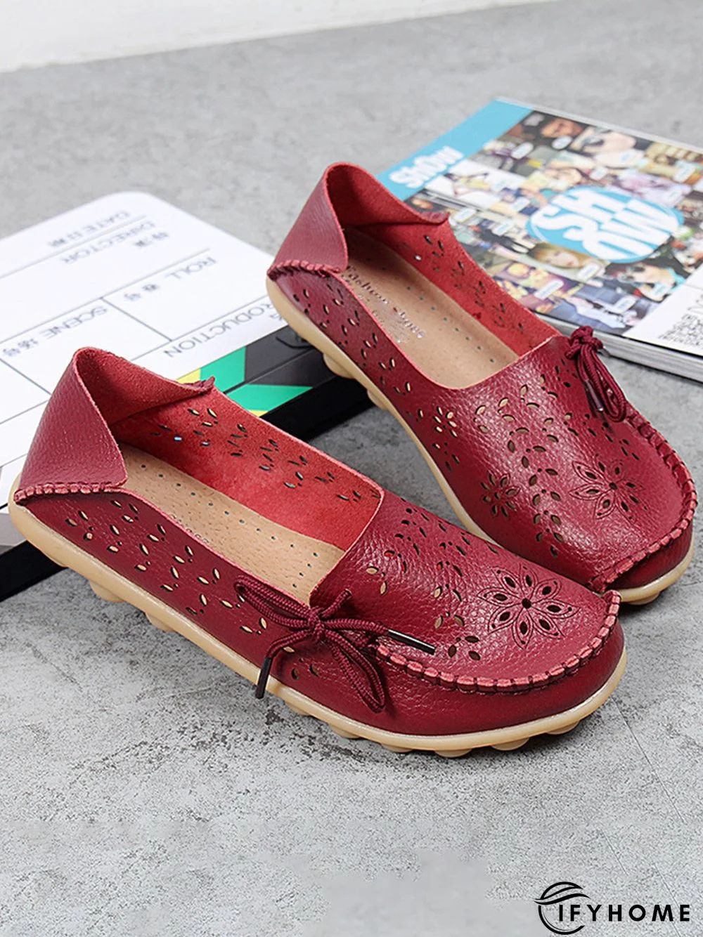 Cowhide Hollow Lace-up Portable Shoes | IFYHOME