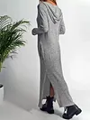 Loose Casual Solid Color Pocket Hooded Long Sleeve Maxi Dress