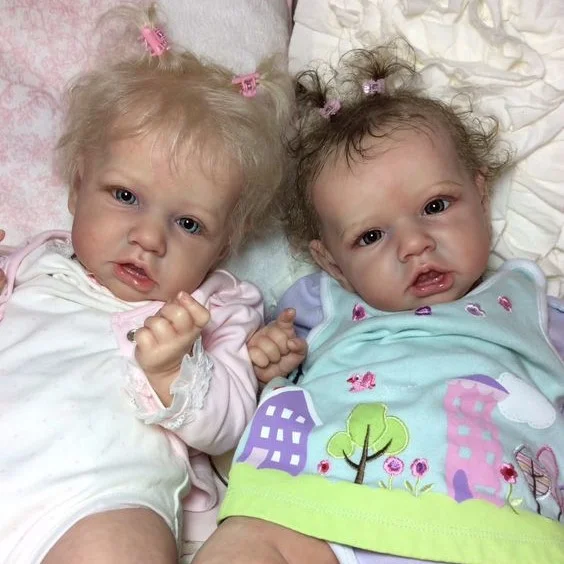 Reborn Twins Girls 20" Cute Awake Brown Hair Reborn Girl Natalie and Blond Hair Reborn Girl Sabina With Heartbeat💖 & Sound🔊