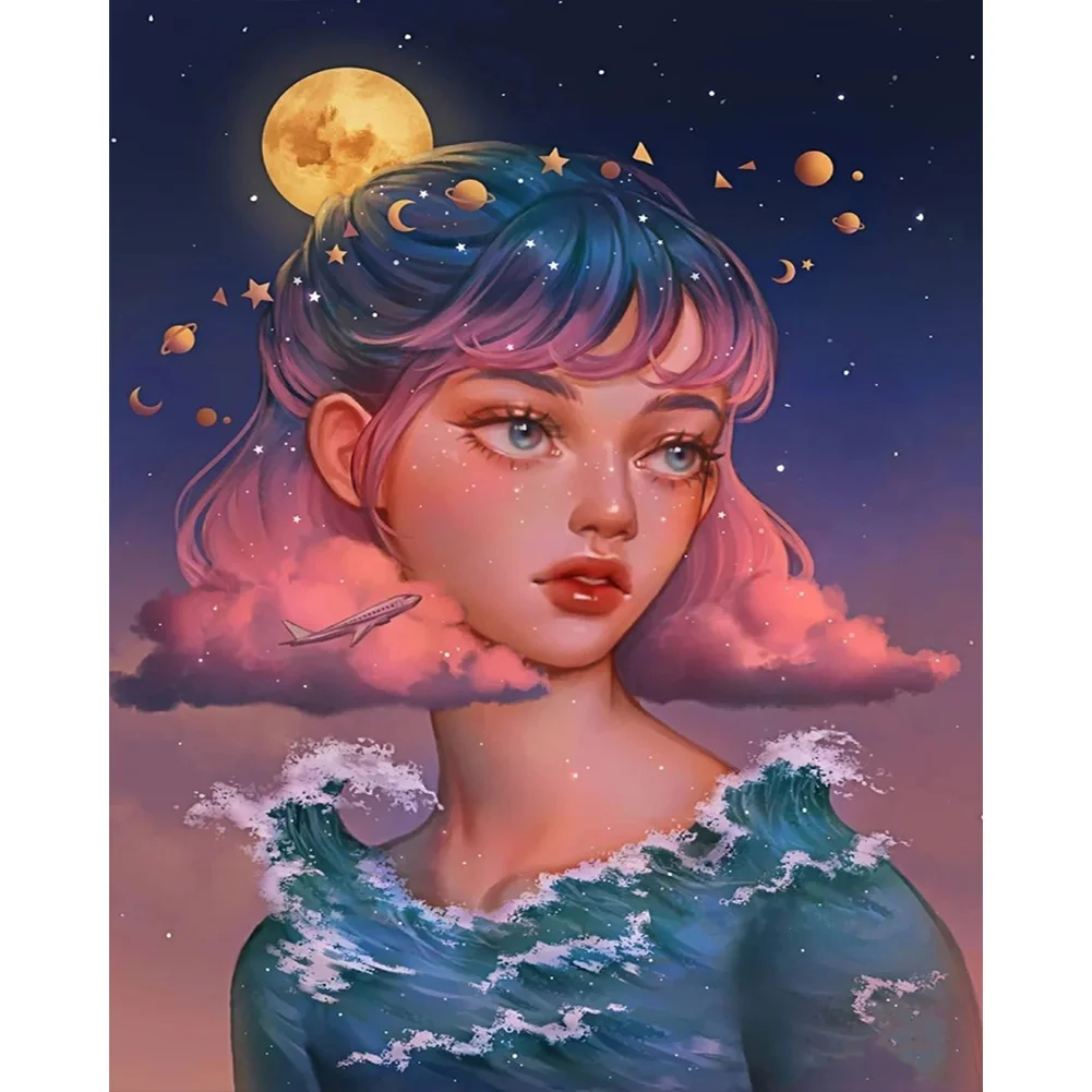 Partial AB Diamond Painting - Full Round Drill - Moon Girl(Canvas|45*55cm)