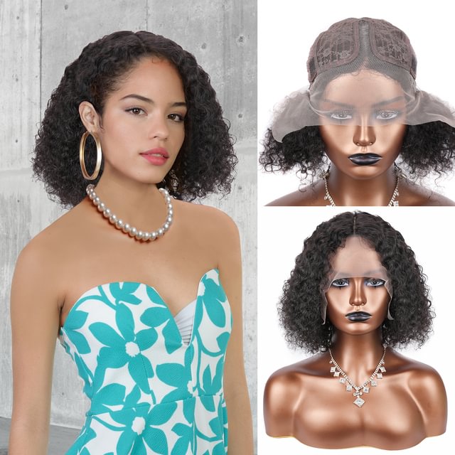 Zaesvini Hair®|Curly Bob Lace Natural Black Wig Glueless Wigs Zaesvini