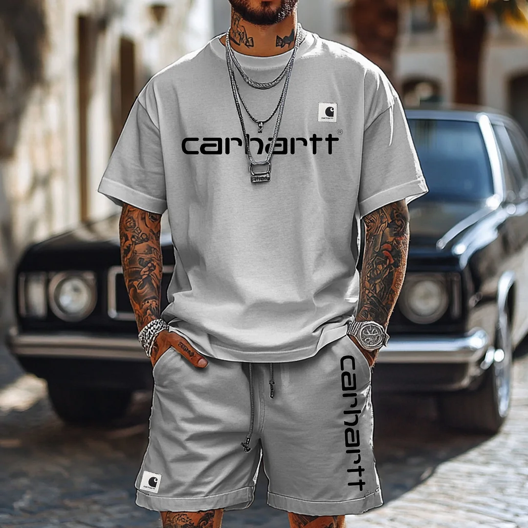  Classic Graphic Tee and Shorts Set for Men