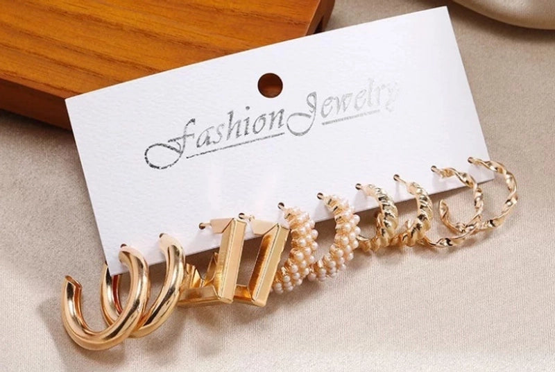 Hot Sale Retro Gold Geometric Ladies Earrings Set Fashion Pearl Earrings Earrings Diamond