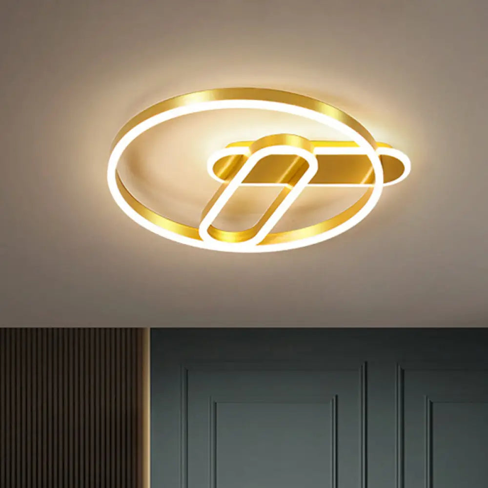 Modern 18&rsquo;/21.5&rsquo; Gold Ring Ceiling Flush Mount Led Metal Light In Warm/White / 18&rsquo; White