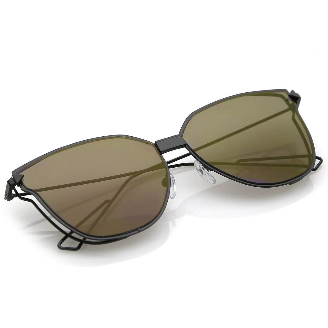 Oversize Cat Eye glasses With Mirrored Flat Lens And Wire Arms 59mm