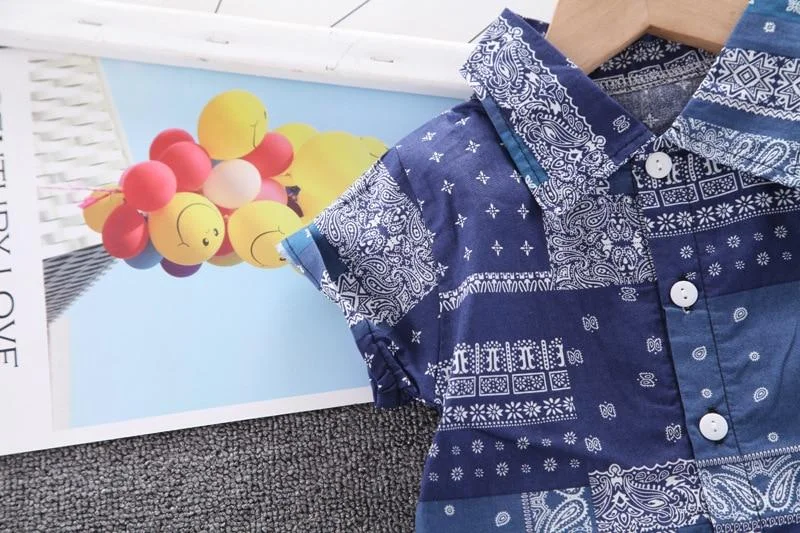 Kids Clothes Sets Baby Boys Summer 1 2 3 4 Years Children Geometry Print Outfit Fashion Thin Shirt + Shorts 2 PCS Costume