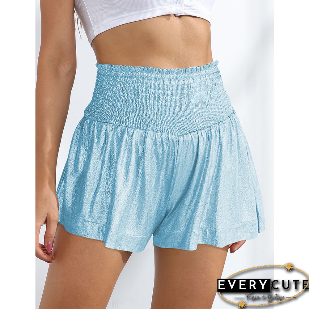 Light blue Smocked Elastic Waist Casual Flash Shorts