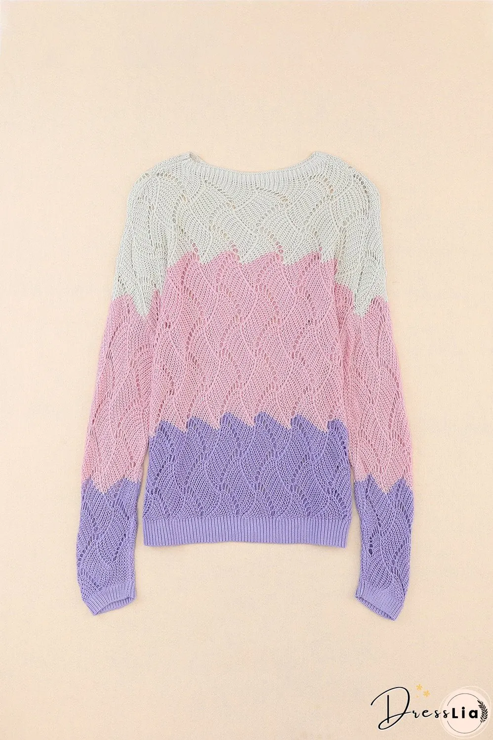 Color Block Hollow Boat Neck Sweater