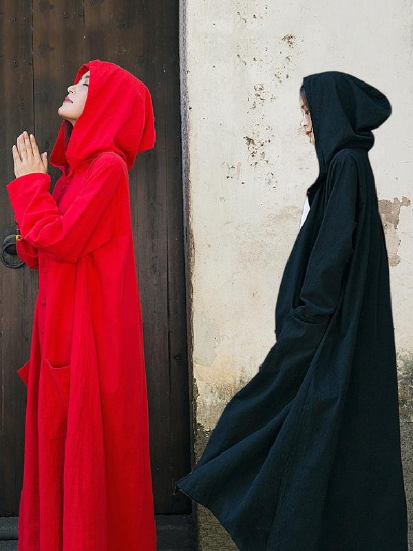Vintage Solid Hooded Coat Outwears
