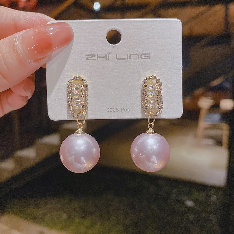Pearl Dangle Earrings Pink and White Pearl