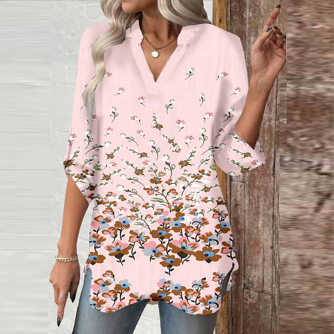 Women Floral, Pink, Colorful DZGA0747 3/4 Sleeve V-neck Printed Graphic Button Tops