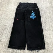 Hyhis Retro Hip Hop Goth Pattern Baggy Jeans Y2k Harajuku Black Pants Men Women High Waist Wide Leg Trousers Casual Streetwear
