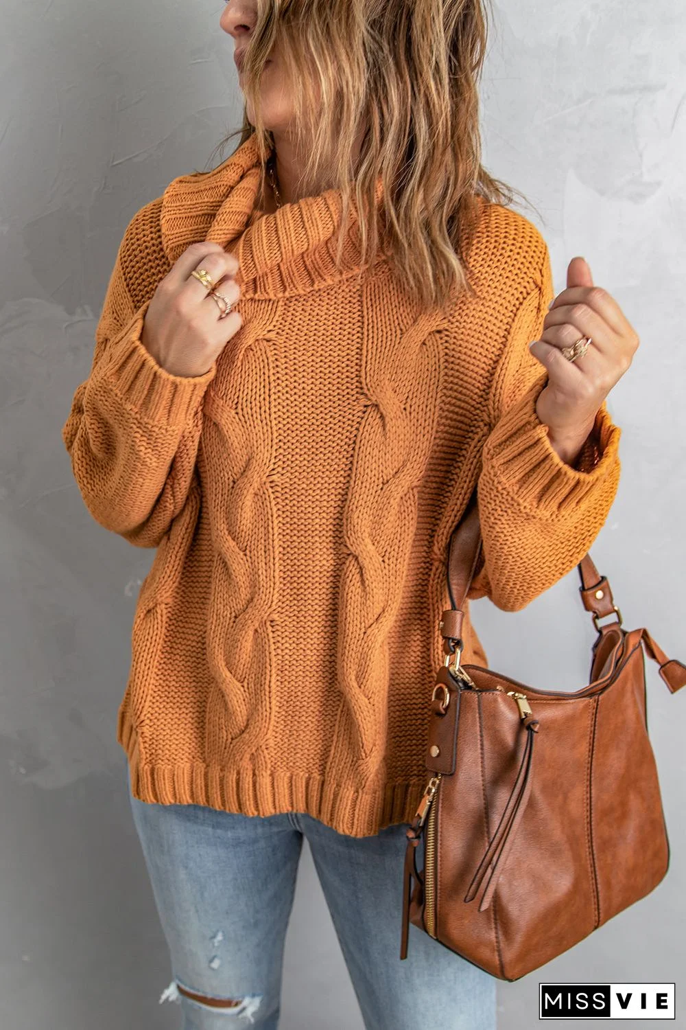 Cuddle Weather Cable Knit Handmade Turtleneck Sweater