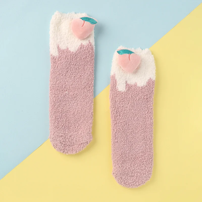 Casual fruit design coral fleece socks