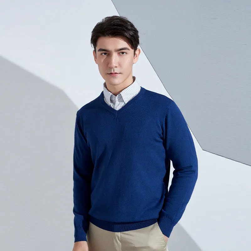 Churchf Churchf And Winter New Men's V Collar Loose Large Size Gentleman Sleeve Long Sleeve Sweater Middle-Aged Knit Chicken Heart Collar Bottom Shirt