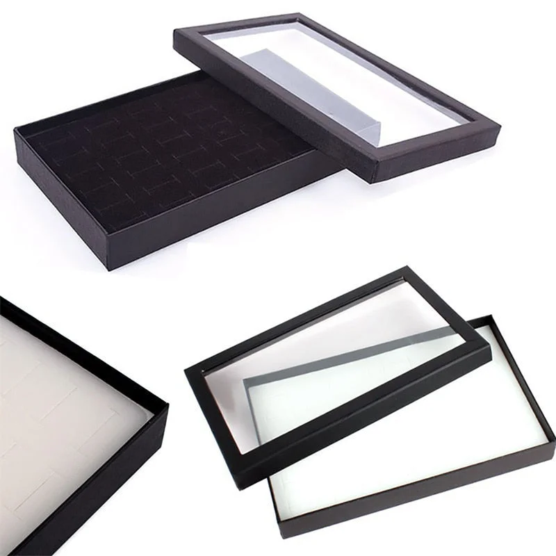 36 Slots Ring Box Tray Storage Case Earrings Jewelry Display Holder Organizer Practical Ring PVC Transparent Window Showcase