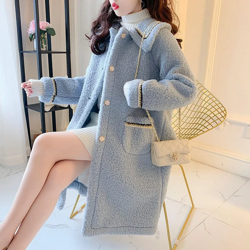 Autumn And Winter Fashion New 2021 Korean Version Medium And Long Lamb Wool Coat Women's Versatile Small Man Wool Coat Trend