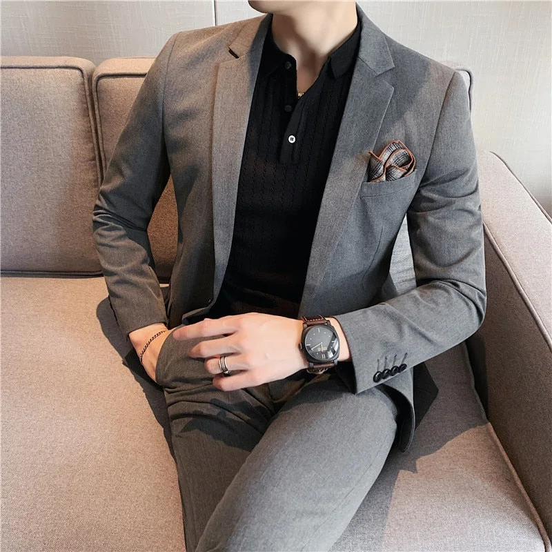 Inongge (Jacket+Pants) Suits Fashion New Men High Quality Low Price Business Wedding Groom Pure Color Blazers Trousers 2 Pcs Set