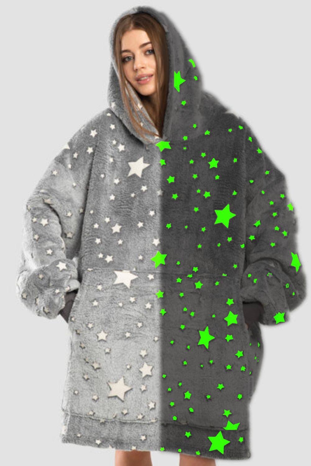 Luminous Stars Oversized Plush Gray Blanket Hoodie 