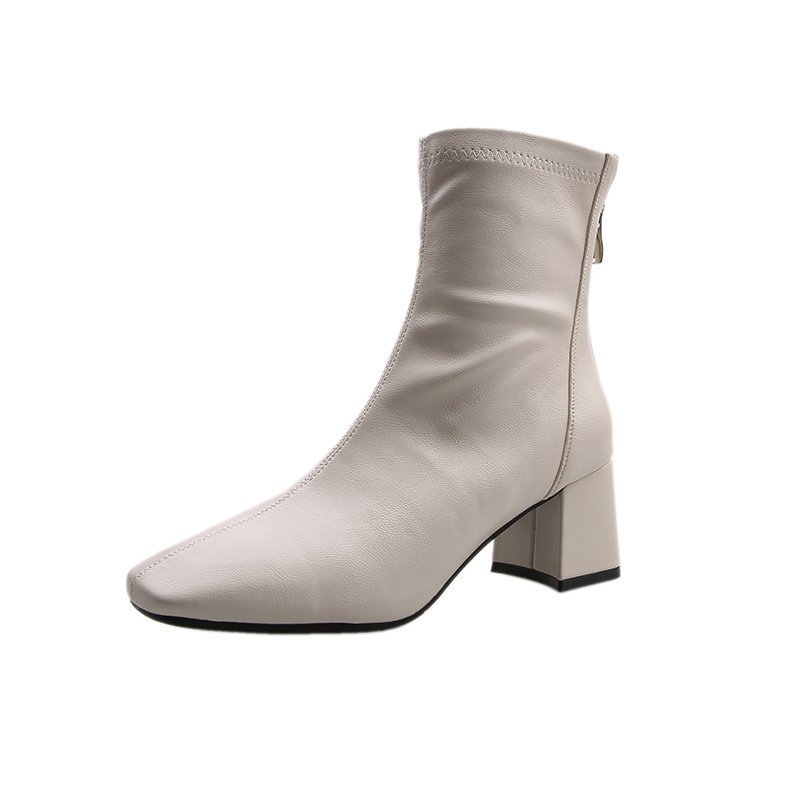 Online celebrity Martin boots for women British style 2024 autumn and winter new square toe chunky heel thin boots back zipper short boots for women Wholesale-MERUMOTE