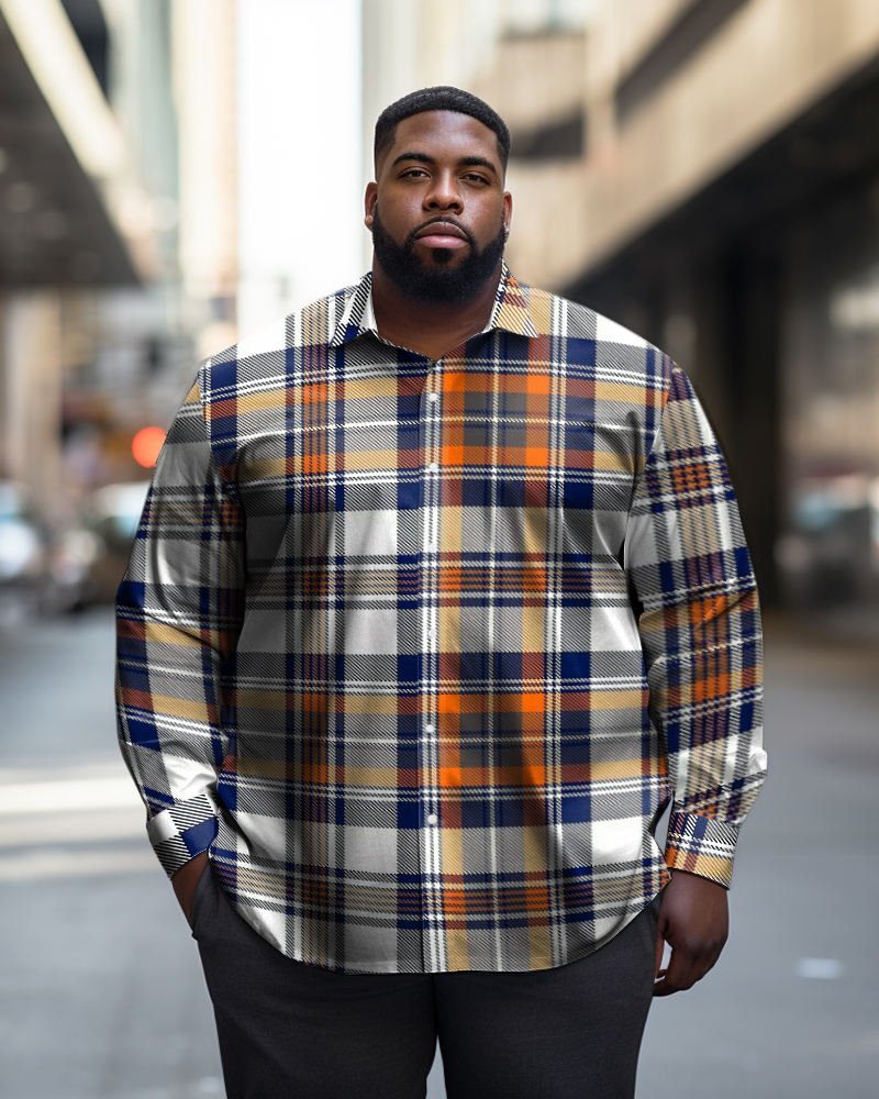Men's Casual Plus Size Classic Check Long Sleeve Lapel Shirt
