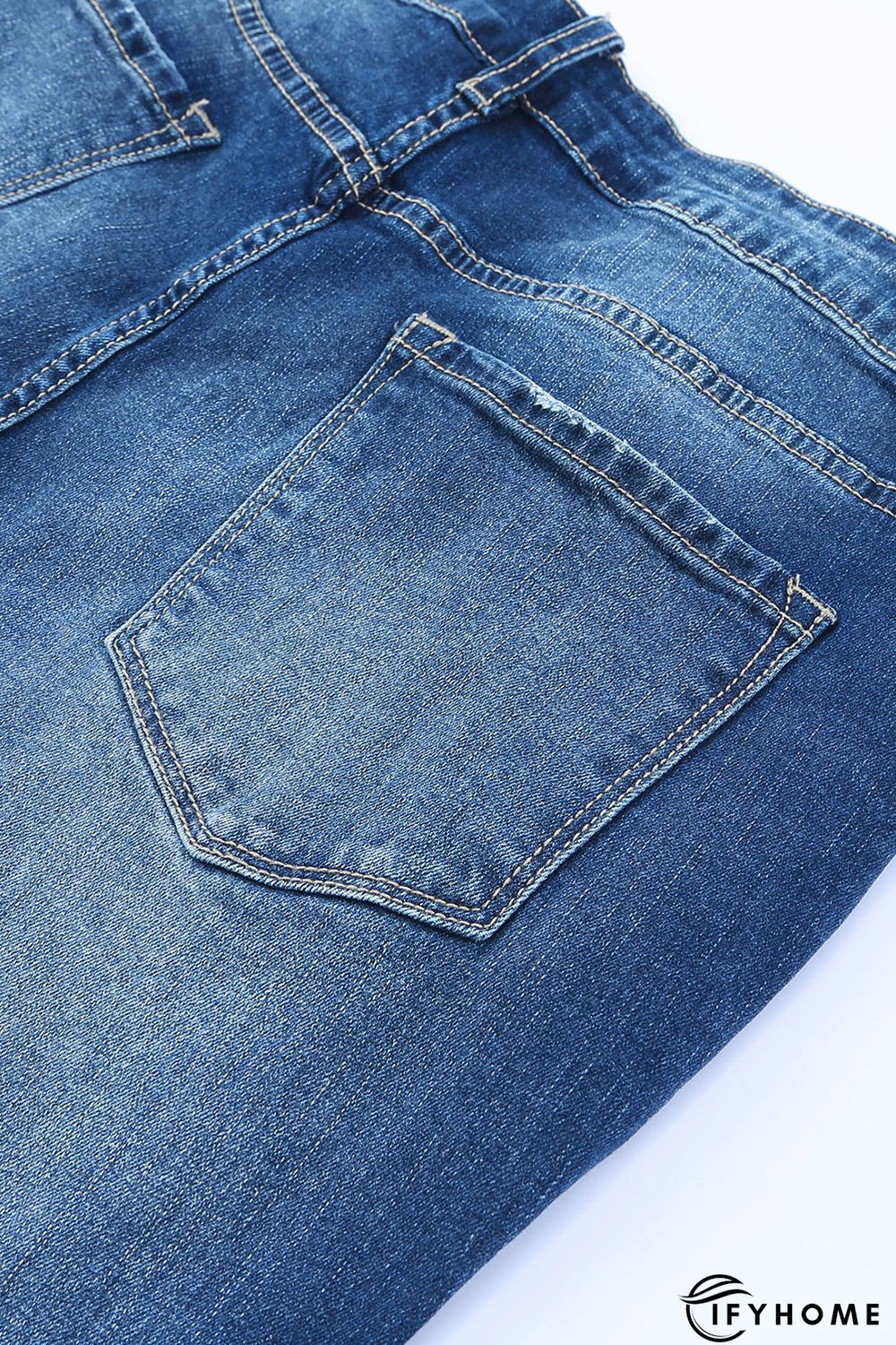 Blue Medium Wash Button Fly Distressed Plus Size Jeans | IFYHOME