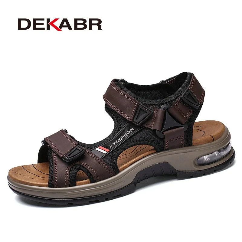 DEKABR Split Leather Men Shoes Summer Fashion Men's Sandals Beach Non-slip Men Sandals Slippers Big Size 38-47 Zapatos Hombre