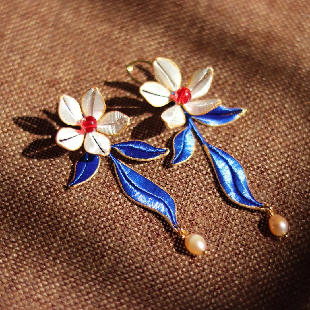 Wrapped Silk Flowers Earrings