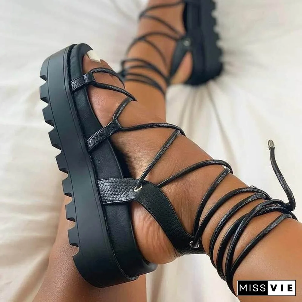 Women Summer Platform Gladiator Sandals Cross Strap Sexy Knee High Non-Slip Wedges Shoes Casual Ladies Rome Strappy Sandalias