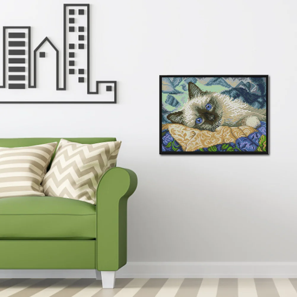 14CT Full Stamped Cross Stitch - Cat(Canvas|30*21CM)