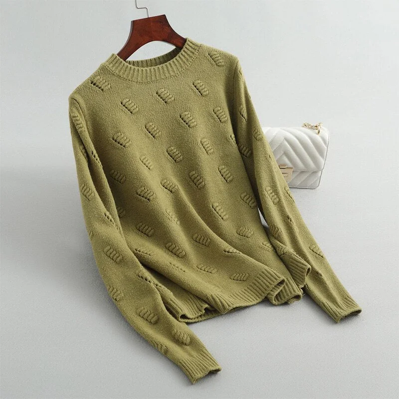 Autumn and winter women's sweater casual solid color round neck long sleeve sweater