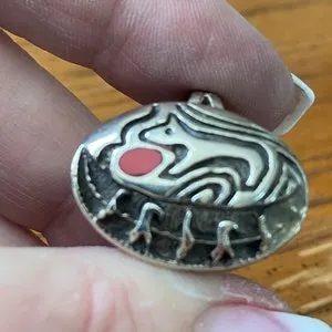 pornhint Pornhint Vintage Sterling silver & Coral Ring, Size 7,  Zuni inlay style