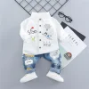Kids Baby Boys Suits Print Jeans 2 Pcs Sets