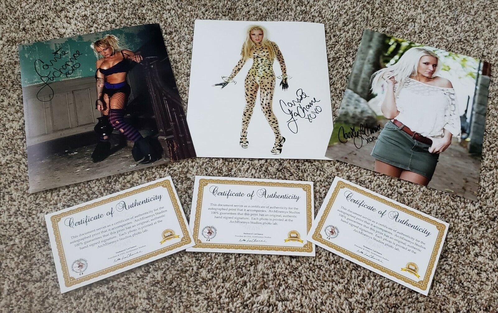 Lot of 3: Carrie LaChance Autographed/Signed Sexy 8x10 Photo Poster painting +COA's for each