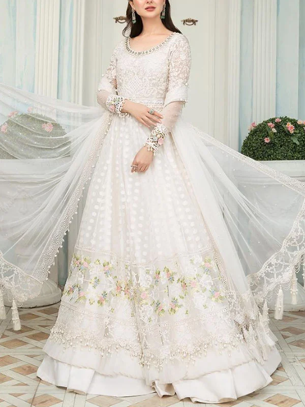 Elegant simple embroidery wedding ladies dress