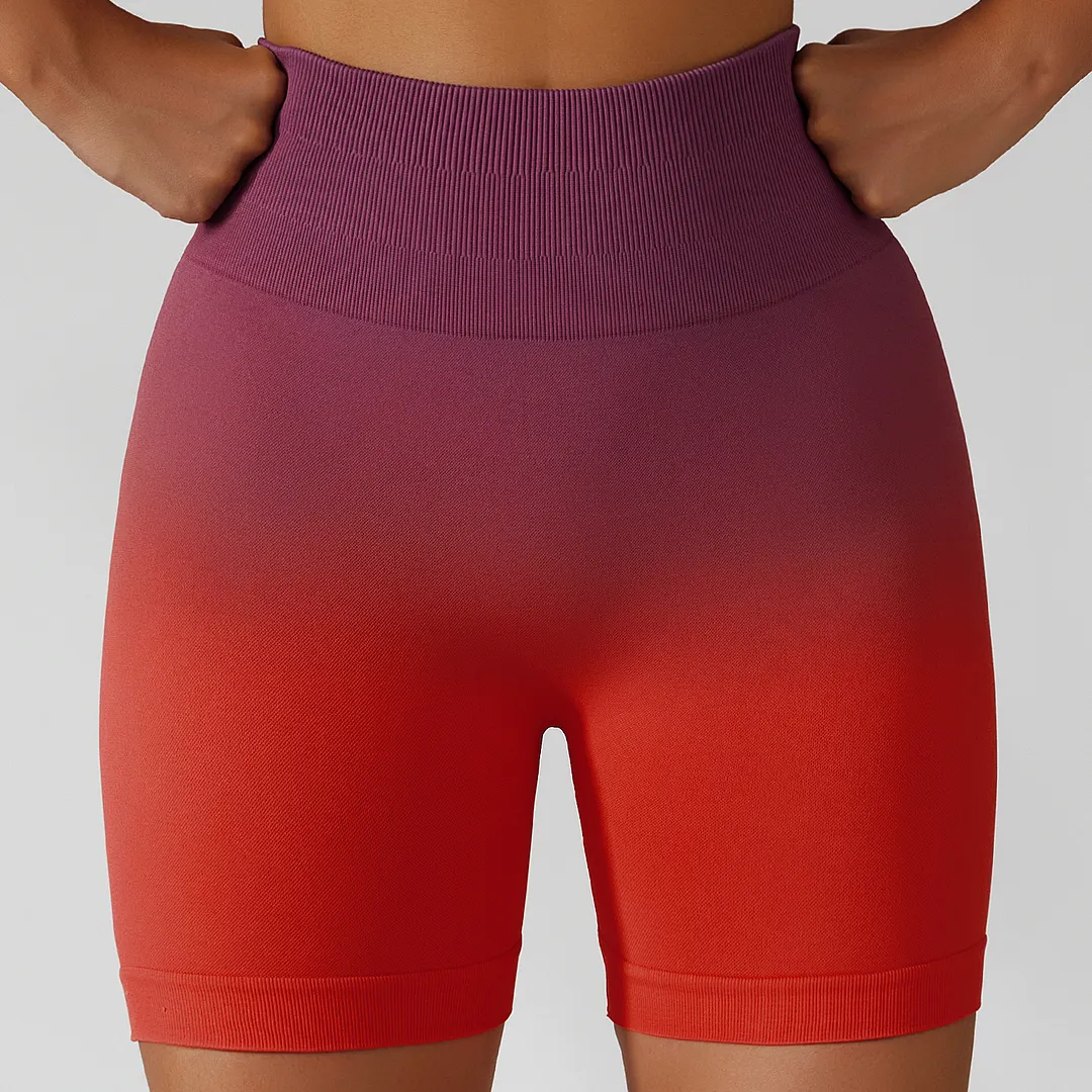 Different types of high waist scrunch butt lifting gradient printing seamless workout shorts online shopping on Hergymclothing Deep Wine Red