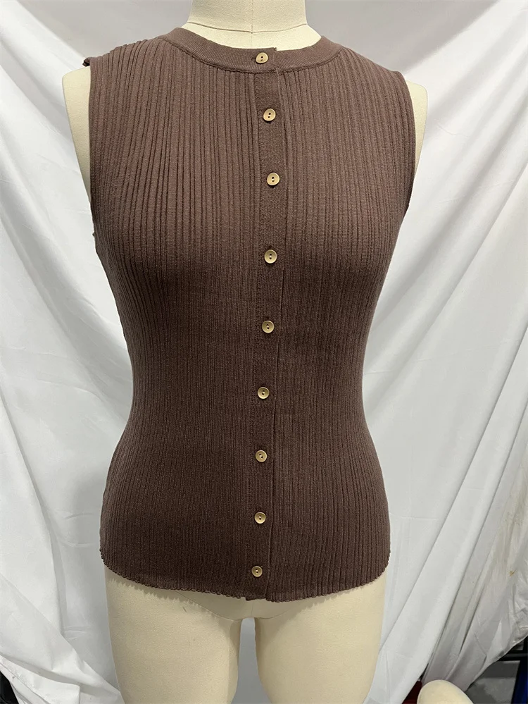 Uveng Uveng Summer Sleeveless Single-Button Clasp Knit Small Cardigan New Tight Vest Explosion