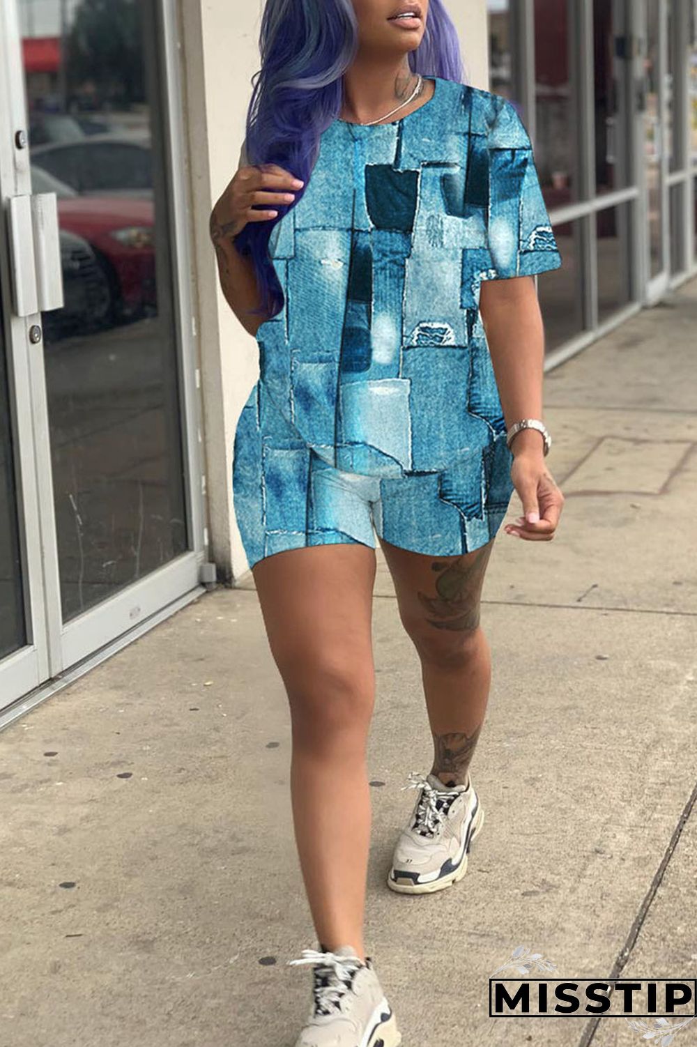 Apricot Casual Print Patchwork O Neck Short Sleeve Two Pieces