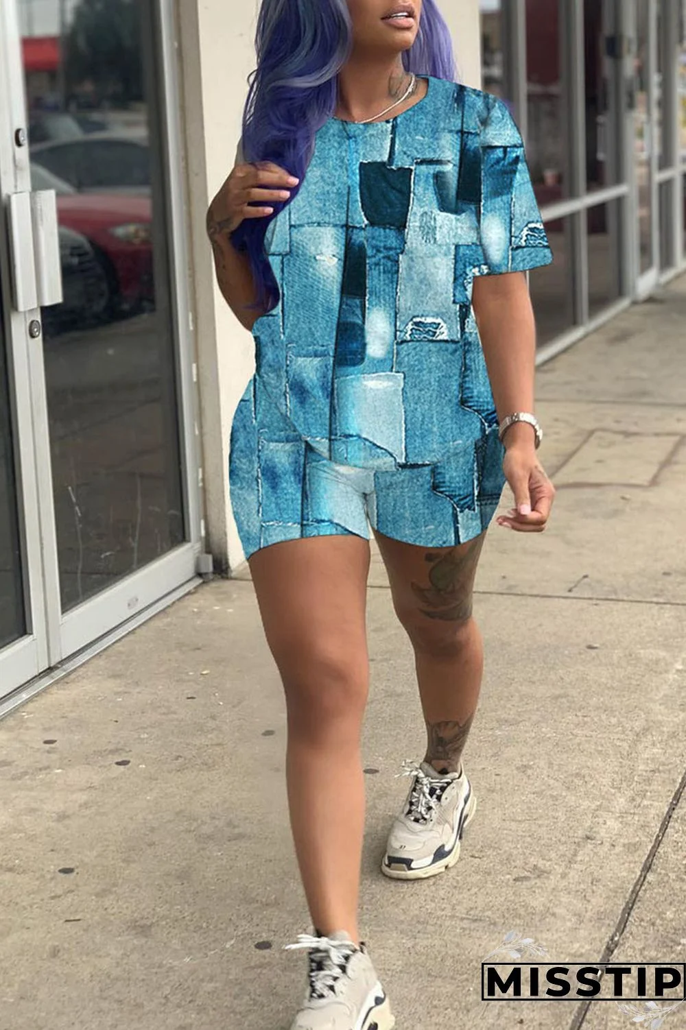 Apricot Casual Print Patchwork O Neck Short Sleeve Two Pieces